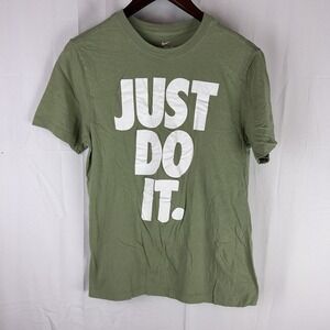 Nike Just Do It Big Graphic Tee T Shirt Men Small Green Crew Neck Athletic Sport
